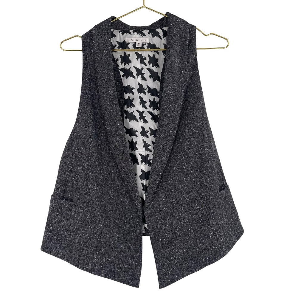 CAbi Charcoal Tweed Vest with Black & White Star Lining